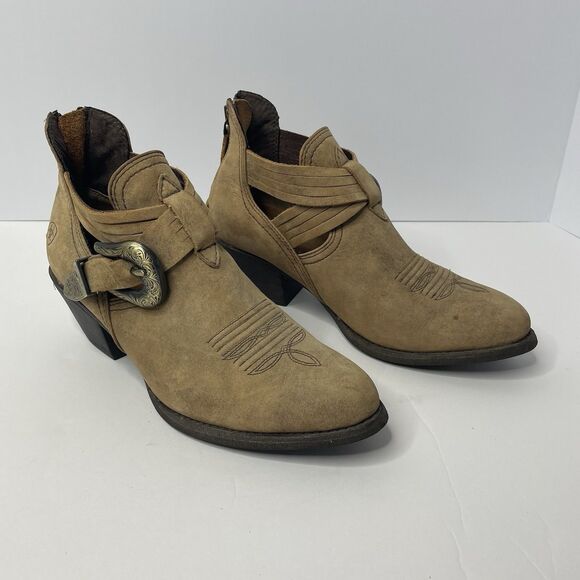 Ariat Dulce Ankle Boots Leather Western Brown Buckle Heel Women’s size 8.5B - Picture 1 of 14